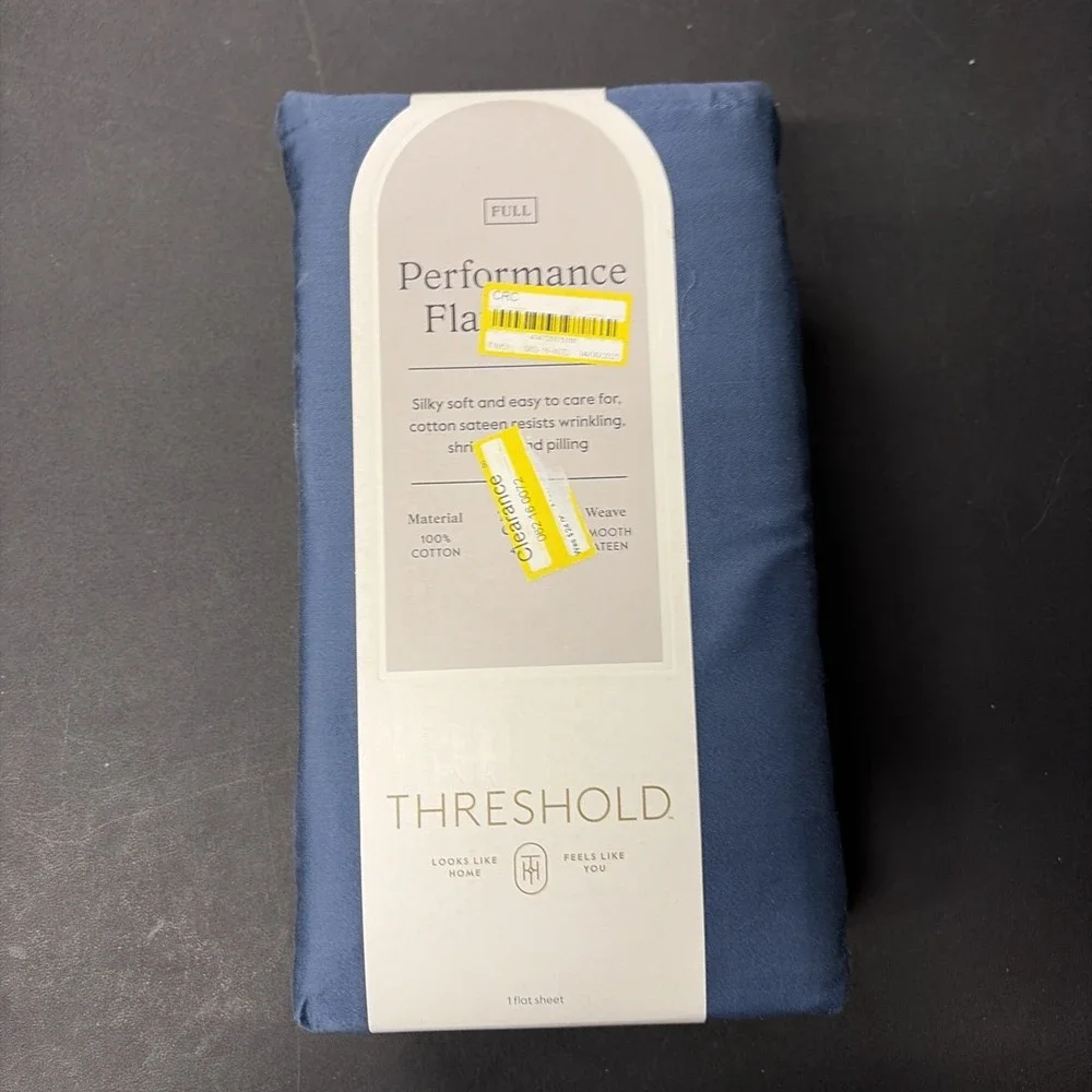 Full 400 Thread Count Performance Flat Sheet Metallic Blue Threshold Cotton 0574